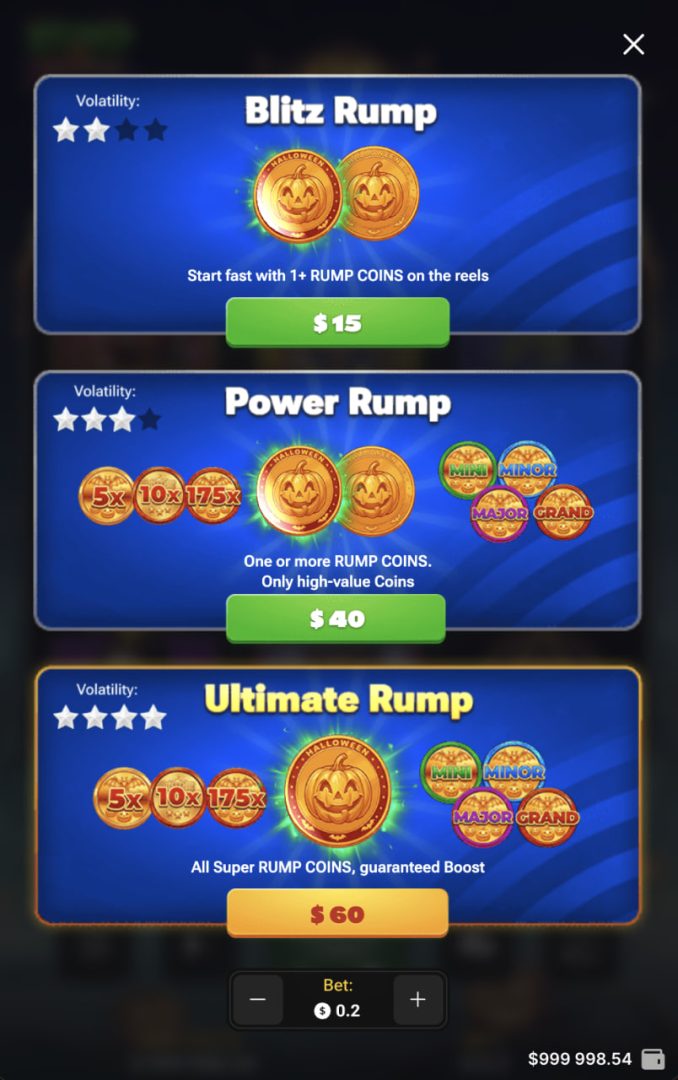 Rump And Halloween juego de azar, registro, código promocional y demo: compras de bono en vista vertical del móvil