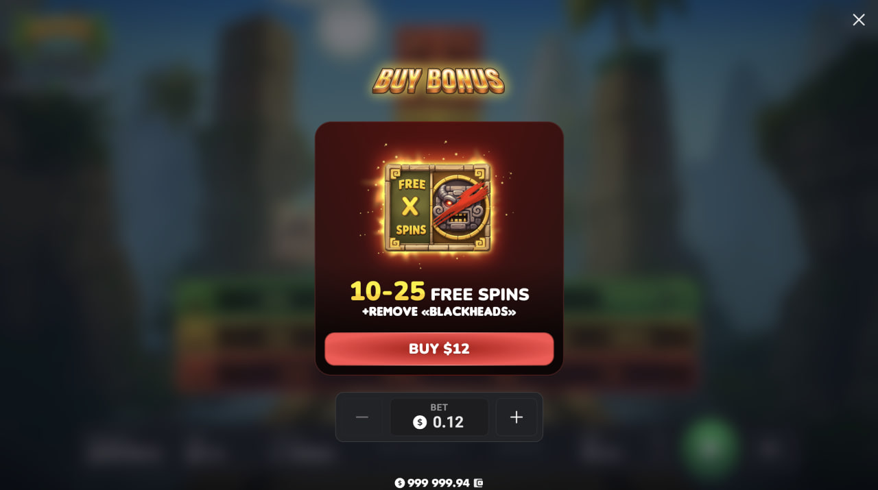 Aztec Totem estafa, app, dinero real y gratis: ventana de Bonus Buy con 10 a 25 Free Spins