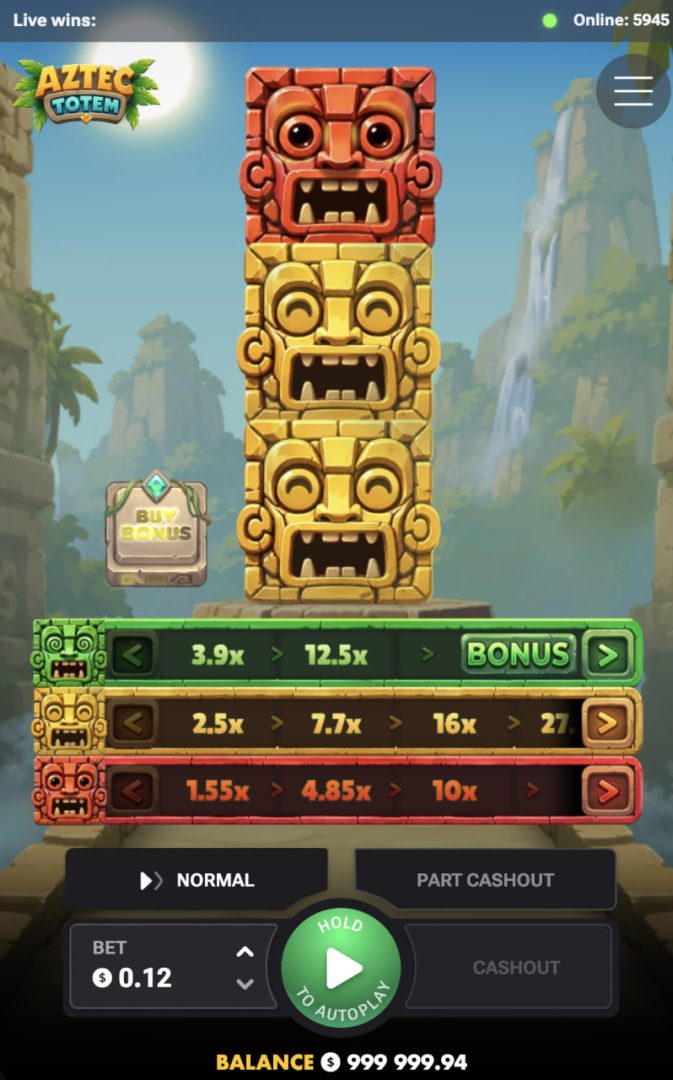 Aztec Totem juego de azar, registro, código promocional y demo: tres caminos en vista vertical del móvil