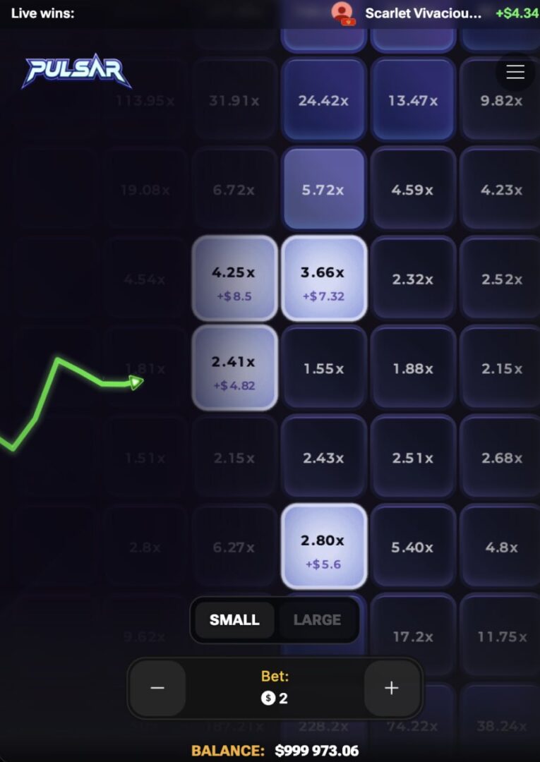 Pulsar en la app del móvil: juego con tres casillas, demo y dinero real